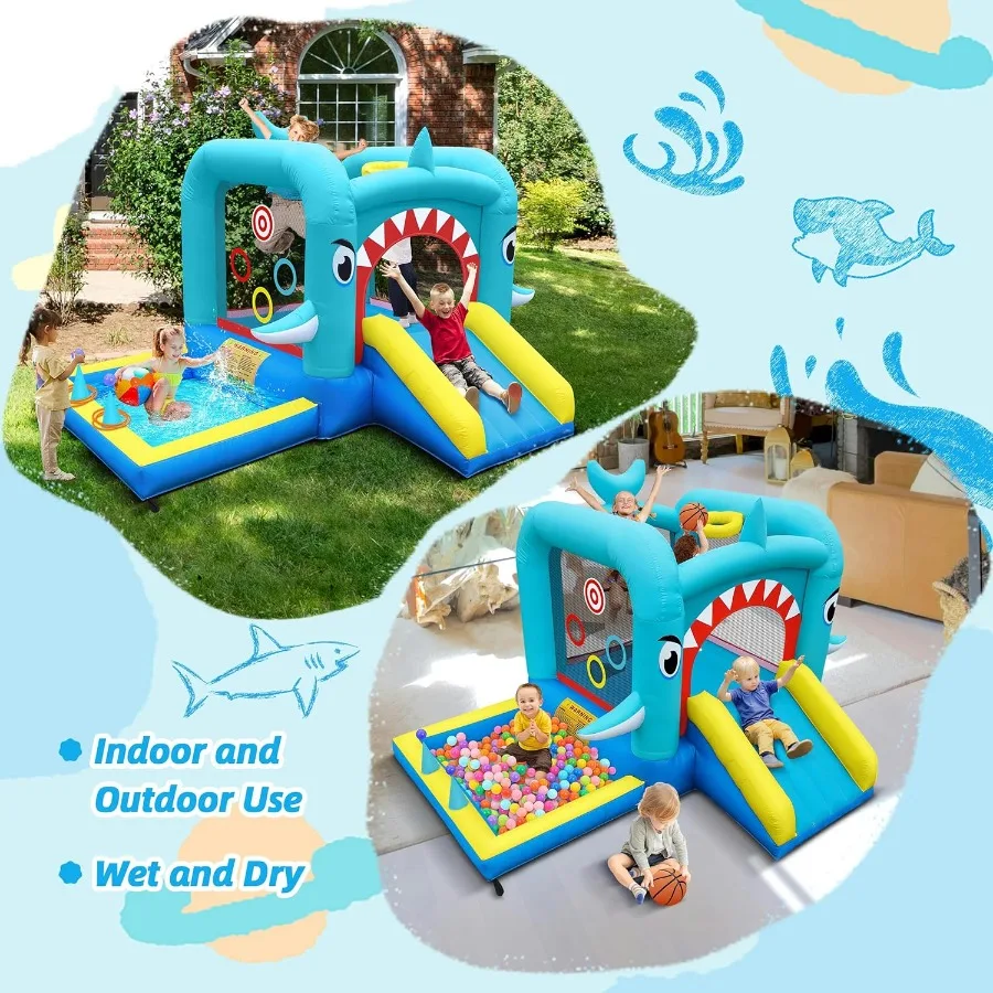 Inflatable Bounce House: Jump Bouncer Castle Slide Combo - 7 in 1 for Kids 3-6 - with 370W Blower - for Indoor Outdoor Play