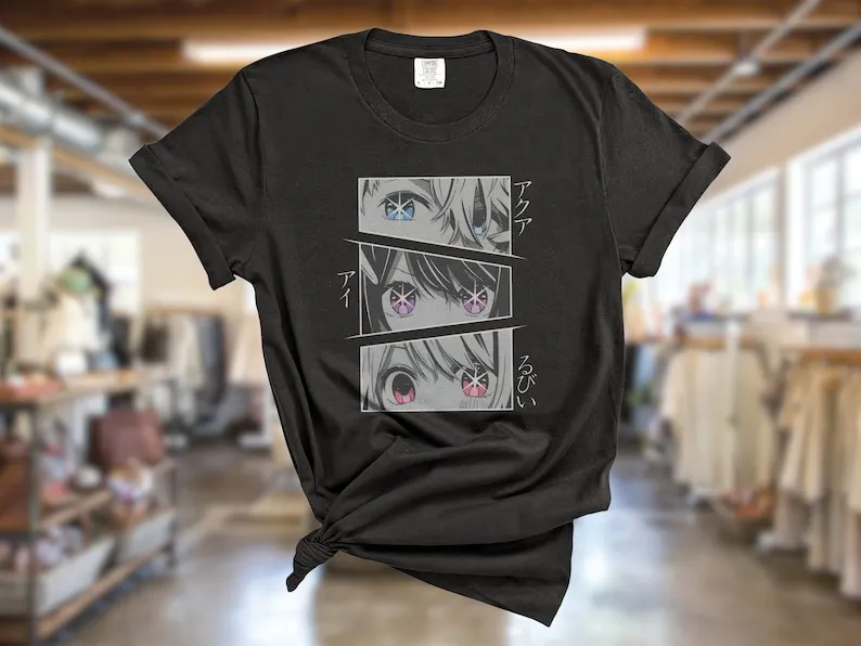 Oshi No Ko Anime Shirt,Soft Cotton Oversized Unisex Tee,Ai Hoshino,Aqua Ruby,Subtle Anime Merch,Anime Gift for Anime Lover