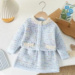 Childrens Sets Girl Sweater Autumn Winter New Baby Fashionable Knitting Two Pieces Korean Princess Skirt 2024 Simple