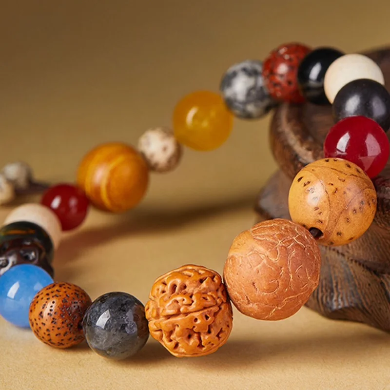 Buddhist Wood Beaded Prayer Bracelet Eighteen Seeds Bodhi Hand String for Men Women Handheld Rosary Buddhist Bead Bracelets