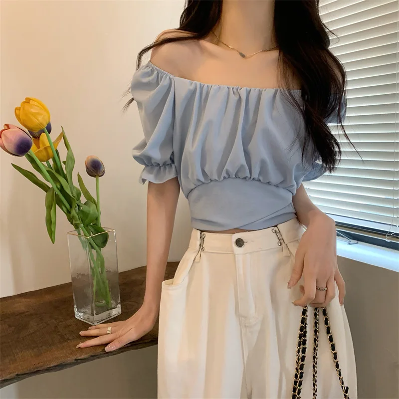 2024 Spring and Summer New Short Blouse Back Bow Tie Short-sleeved Shirt Casual Top Women\'s Clothing кофта Blusas Para Mujer블라우스