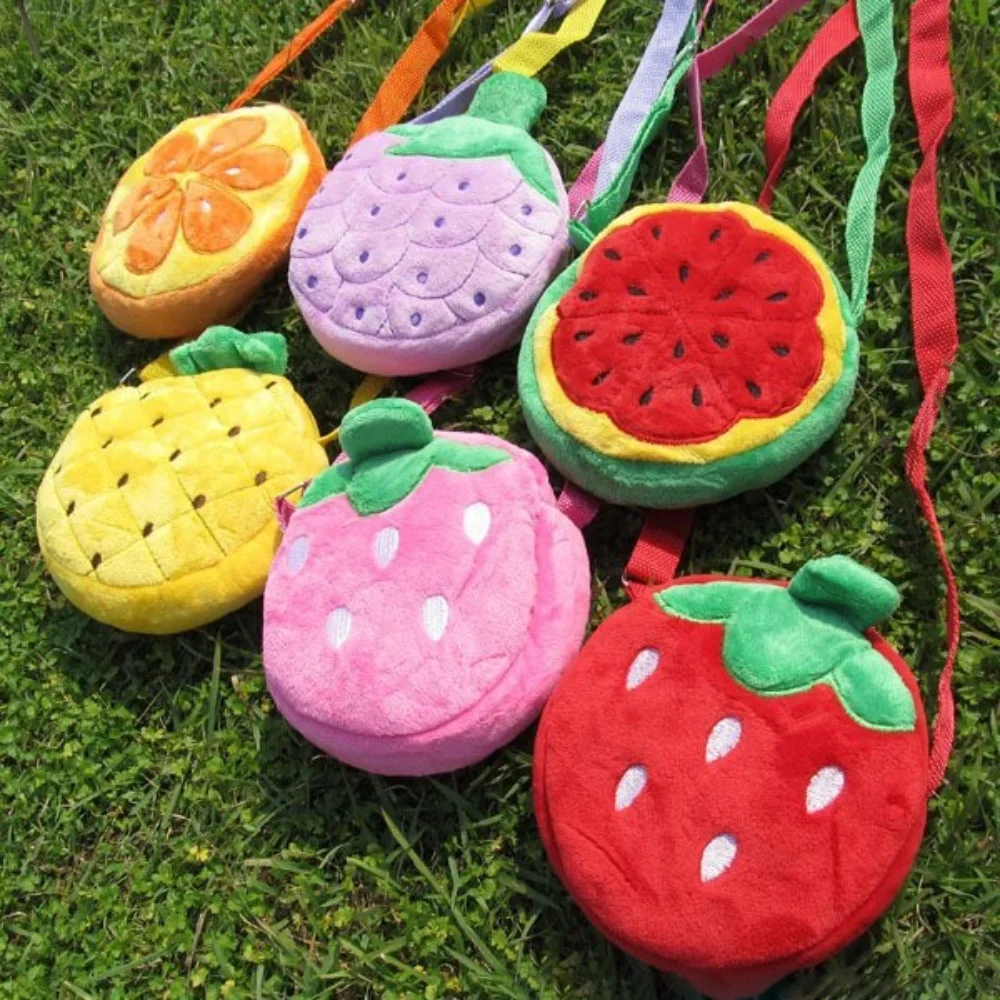 Cute Fruit Shape Plush Coin Purse Pocket Child Multifunctional Wallets Watermelon Pineapple Orange Strawberry Purse Bag Keychain