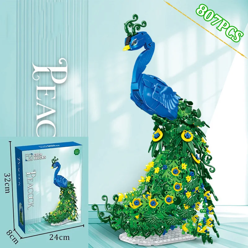 

807pcs Flowering Peacock Model Building Blocks Sets Creative Animal Assembly Ornaments DIY Home Decor MOC Bricks Toys Gifts