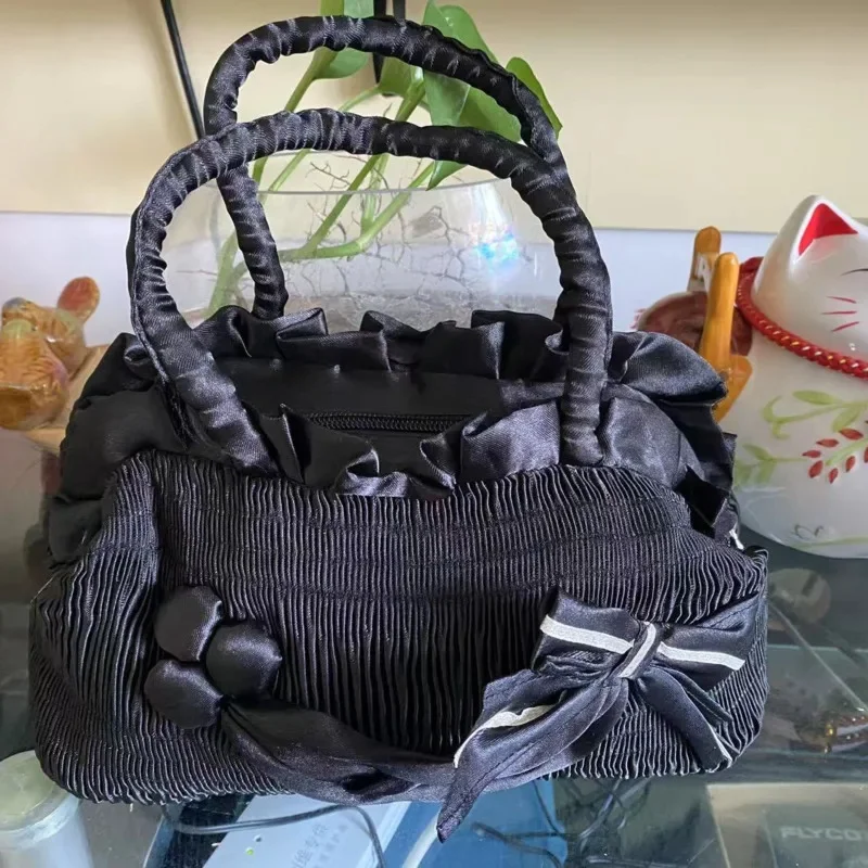 Bolso de mano para mujer, bolso de mano de encaje con lazo coreano, bolso pequeño hecho a mano con cambio de flor para mamá, bolso de tela para teléfono móvil de alta capacidad para ir al trabajo