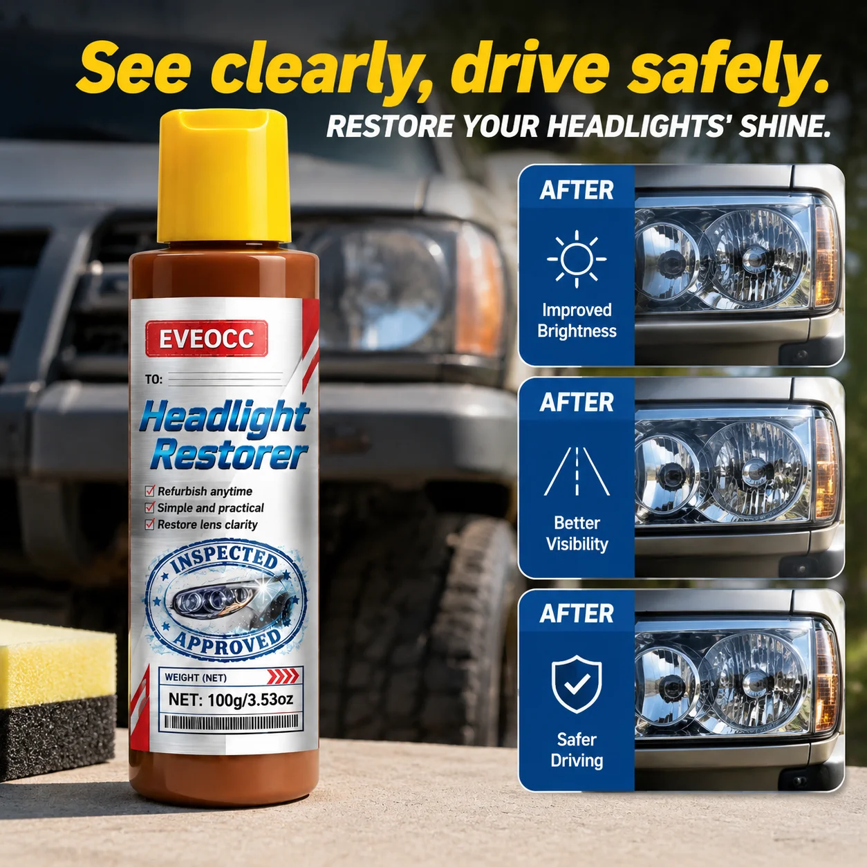 100g Car Headlight Restorer Cream, Simple Practical Head Lamp Polish Agent Restore Lens Clarity for Auto Headlights