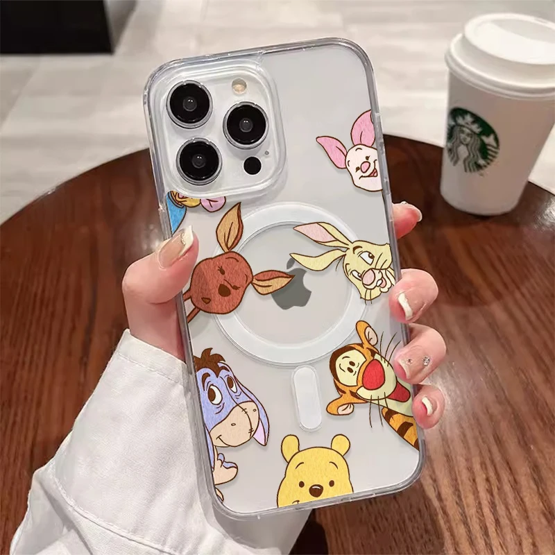 Disney Cute Winnie Pooh Bear With Magsafe Case For iPhone 16 15 14 13 12 Pro Max Magnetic Compatible Hard Shell Cover WK455