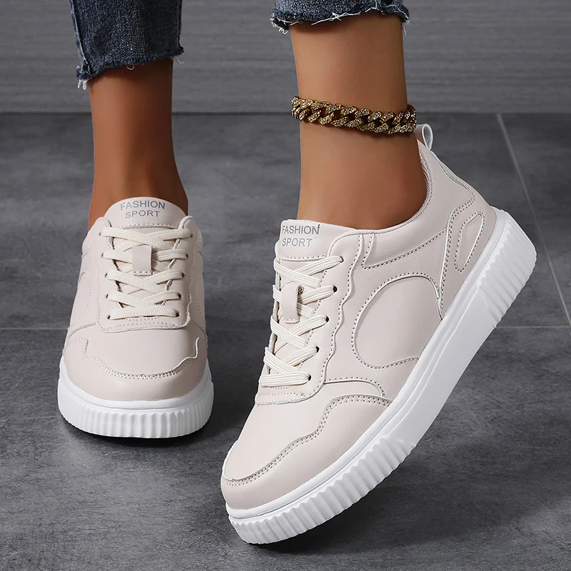 

New Leather Women's Casual Woman Vulcanize Sneakers Breathable Sport Walking Running Platform Flats Shoes