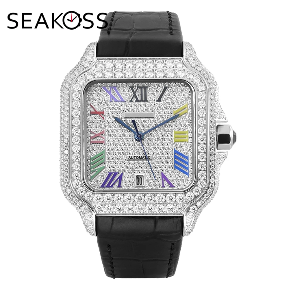 

SEAKOSS 40mm Moissanite Diamond Watch Luxury Men's Automatic Mechanical Watches 5ATM Sapphire Date Function Wristwatch for Men ﻿