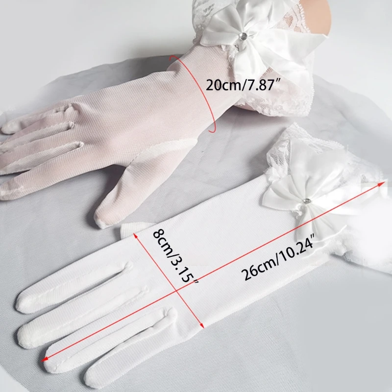 Bridal Wedding Gloves White Tulle with Lace & Bow Opera Party Short Gloves 10\