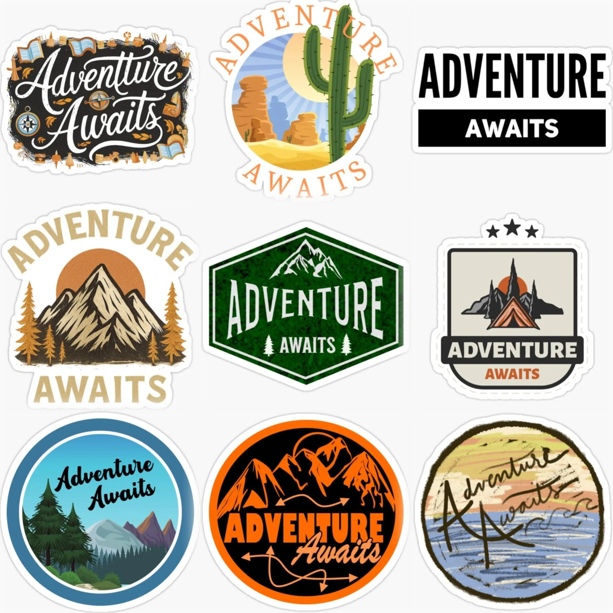 

Adventure Awaits Travel Camping PVC Car Stickers for Van Bicycle Motorcycle Off-road Helmet Bumper Fridge Decal Accessories