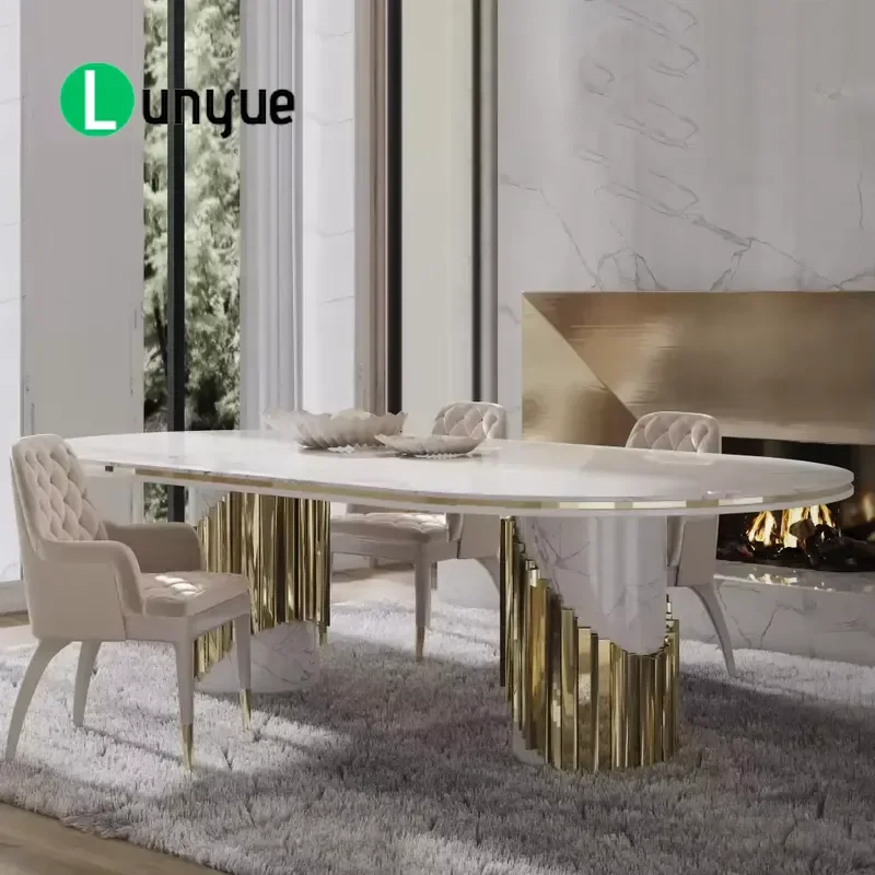Luxury Natural Marble Dining Table Set Modern 6 8 12 Seats Italian Style Furniture for Living Room High End Home Decor