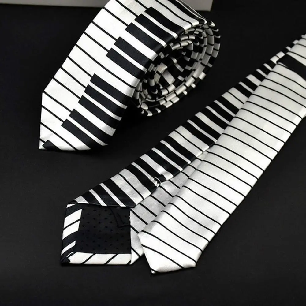 Polyester Fancy Dress Classic Fashion Music Tie Black & White Piano Keyboard Necktie Skinny Tie