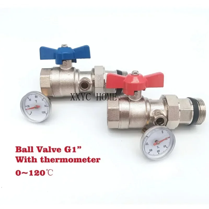 

One Set / DN25 Brass Ball Valve with Thermometer 0~120℃ For Manifold Underfloor Heating System