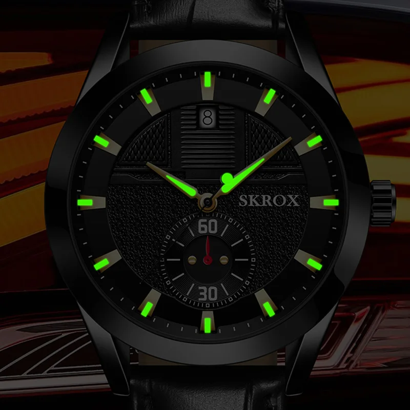 SKROX Original Sports Men Watch Leather Sapphire Blue Dial Luminous Automatic Movement Mechanical Clock Waterproof Wrist Watches