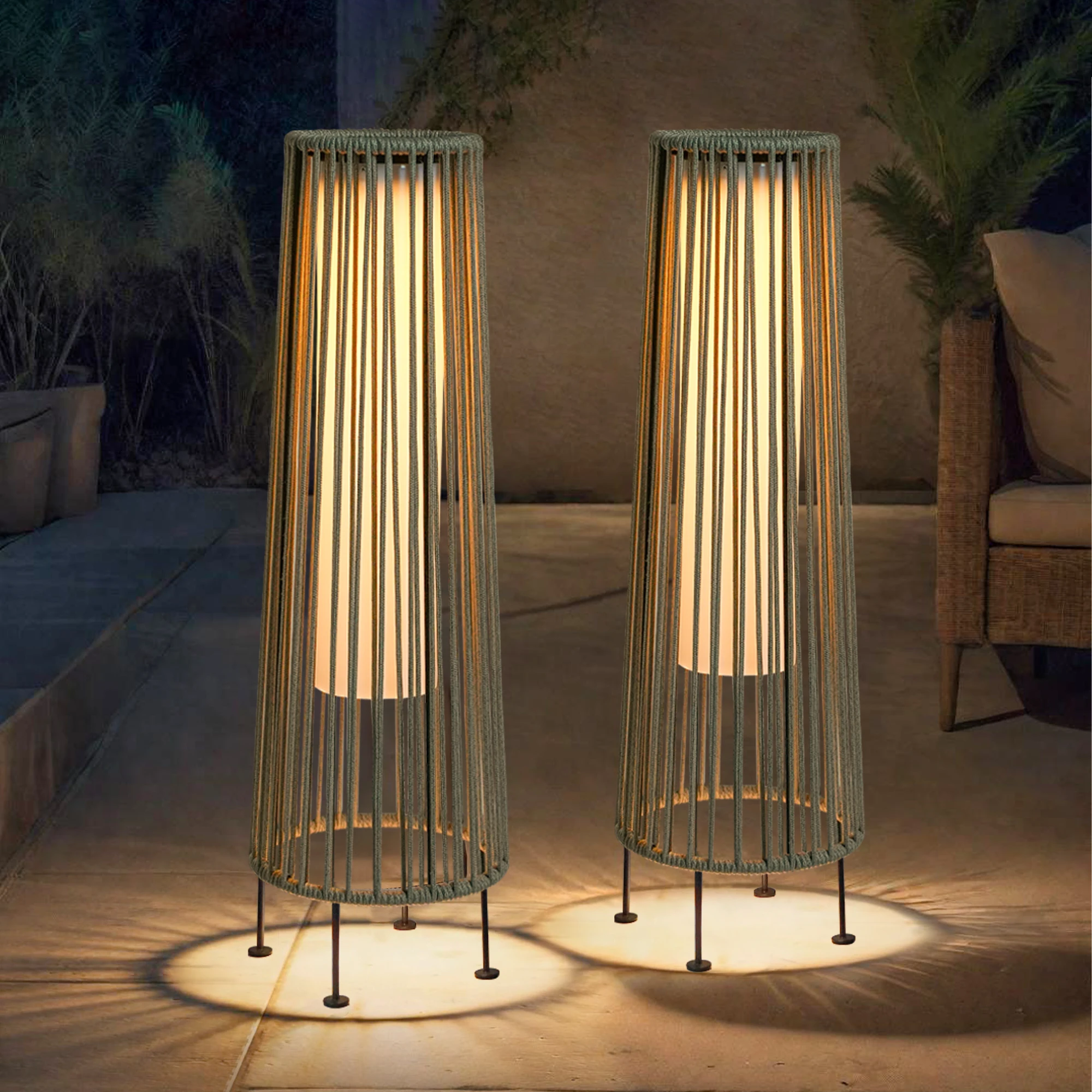 

Set of Two Solar Garden Lamp Elegant Solar Poly Rattan Lamp Black Waterproof LED Garden Lights for Garden Patio Decor