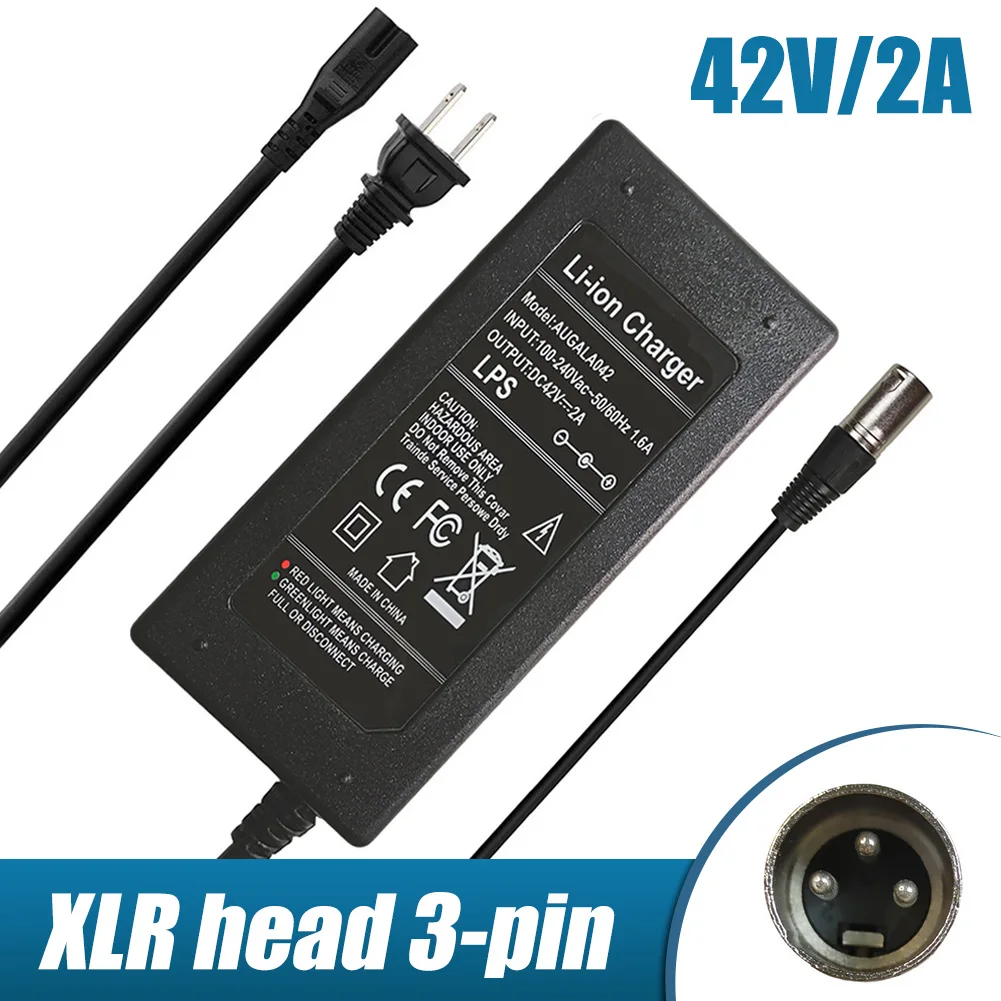 

42V 2A Scooter Charger Battery Charger Power Supply Adapters Use Male 3-Pin XLR Socket Connector E-Bike Charger Accessories