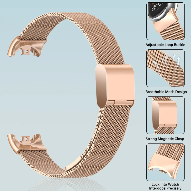 

Strap for Xiaomi Band 8 Stainless Steel Bracelet Wristband Metal Rose Gold Silver Black