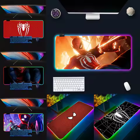 Fashion Super Hero S-Spider-Mans RGB Pc Gamer Keyboard Mouse Pad Mousepad LED Glowing Mouse Mats Rubber Gaming Computer Mausepad