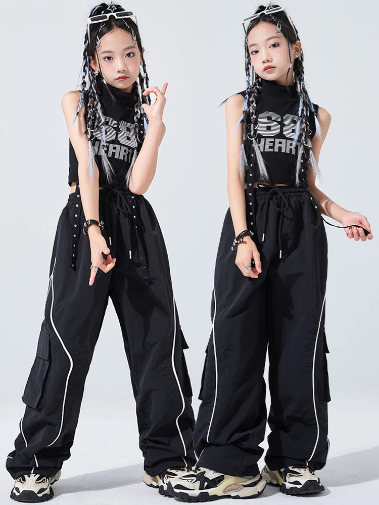 Cool Black Hip Hop Dance Costume para meninas, Jazz Performance Suit, calças de verão, Catwalk Cheerlead Clothes, Kpop Wear, BL12992