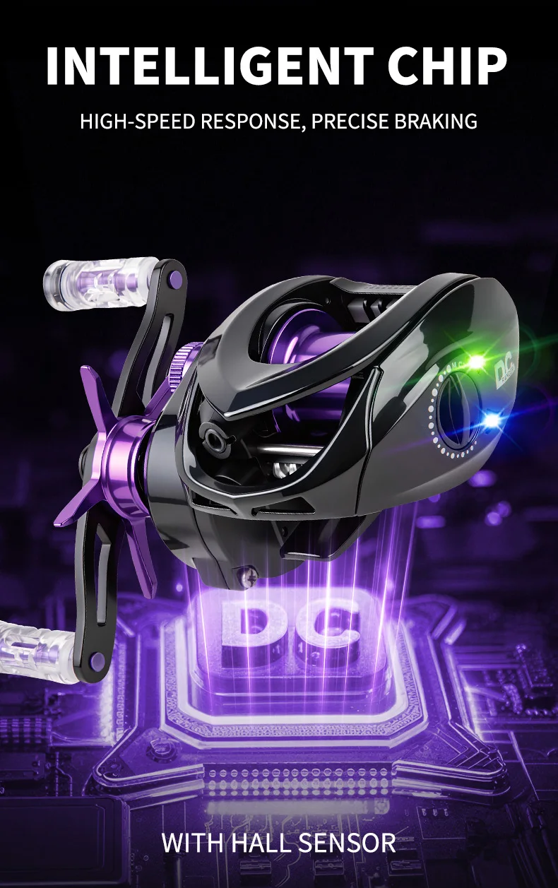 BILLINGS DC Baitcaster-Rolle mit digitaler Steuerung, Baitcasting-Angelrolle, Übersetzung 7,2:1, 5+1 Kugellager, maximale Bremskraft 5 kg, mit Bremsklicker. – Detail 5