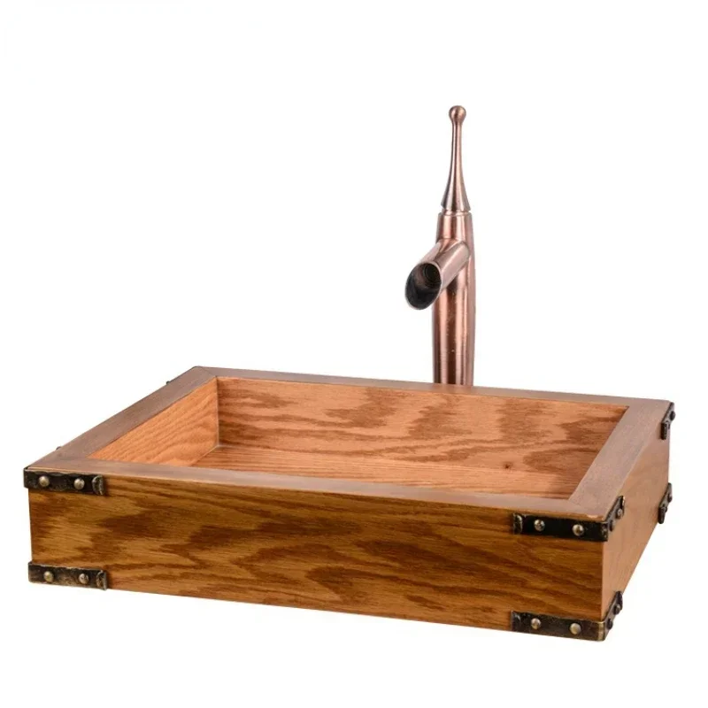 for NHTYB-8-ROI hot sale Red oak and wrough iron bathroom wash /wooden basin