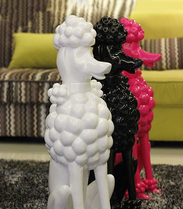 Pudel-Hunde-Skulptur, Tier-Hundestatuen, nordische Raumdekoration, kreative Kunstwerke, Ornamente, Heimhandwerk, Bodendekoration, individuell – Detail 4
