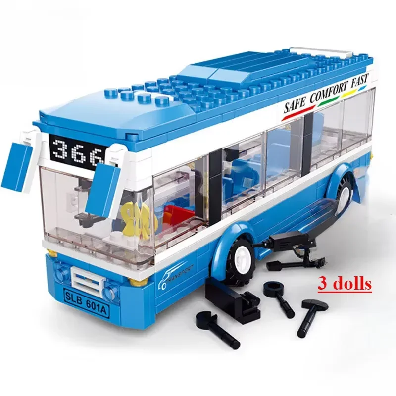 DIY Toy City Transportation Bus Station Blue Single Layer Digital Model Building Blocks Children's Holiday Education Gifts