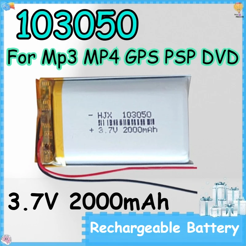 103050 3.7V 2000mAh Rechargeable Battery For Mp3 MP4 GPS PSP DVD Replace Polymer Lithium-ion Battery