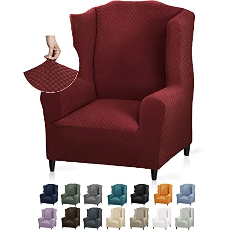 

1 Pcs Stretch Wingback Chair Slipcover Latest Jacquard Design Wing Chair Cover Non Slip Furniture Protector with Foam Rods for