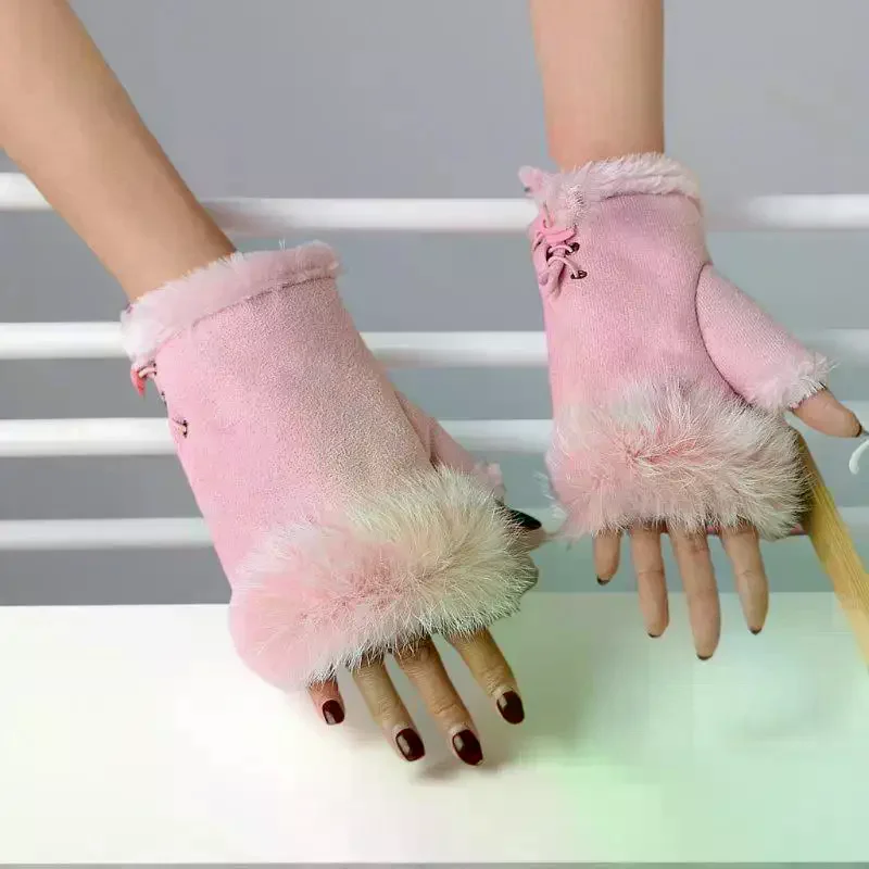 

Плюшевые перчатки без пальцев, женские зимние варежки, мягкие теплые женские грелки для запястий, уличные перчатки для письма, утолщенная защита от холода