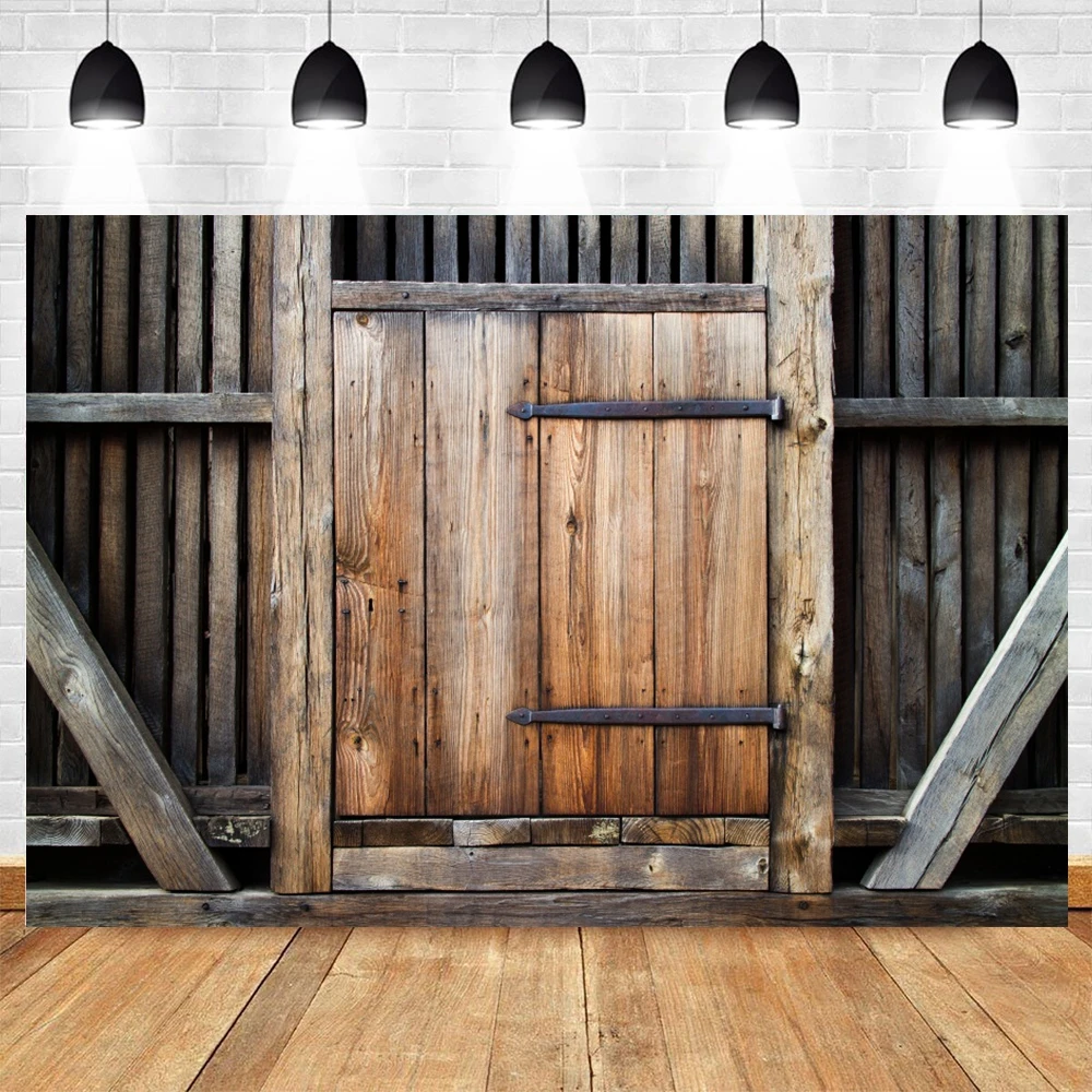 Rustic Wooden Barn Doors Photography Backdrop Rural Farm Theme Kids Adults Portrait Birthday Party Decor Background Photo Studio