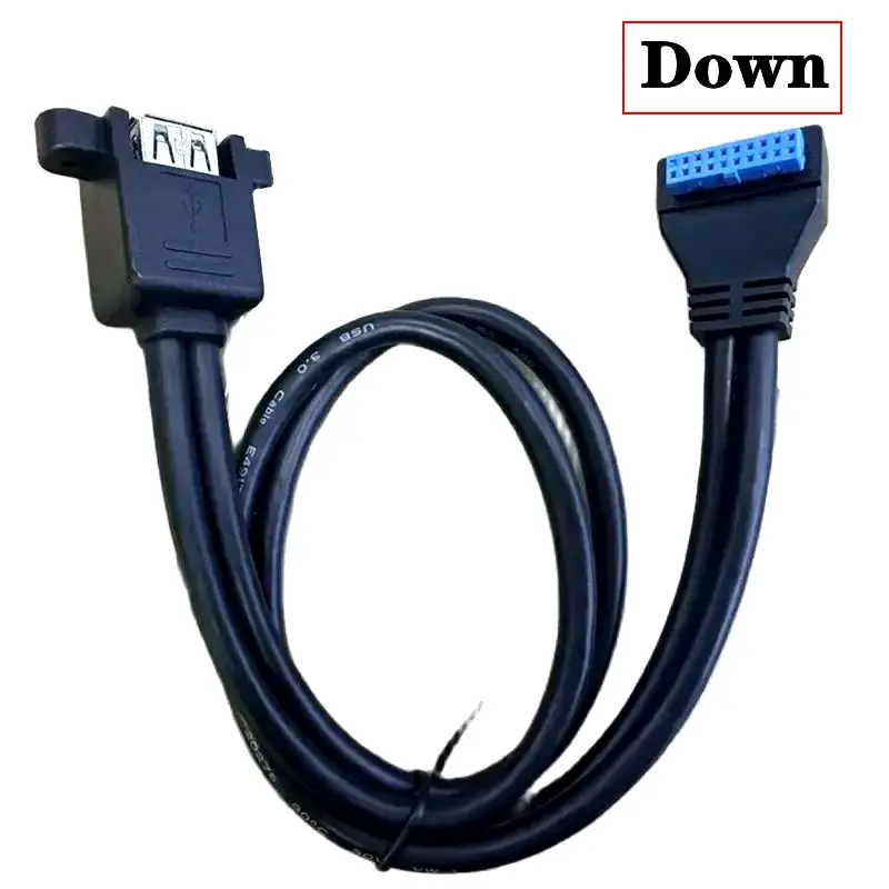 USB 3.0 Data Elbow 90 Degree 20Pin to Computer Dual A Female Head With Fixed Screw Holes, Stacked UP And Down For Rear Expansion
