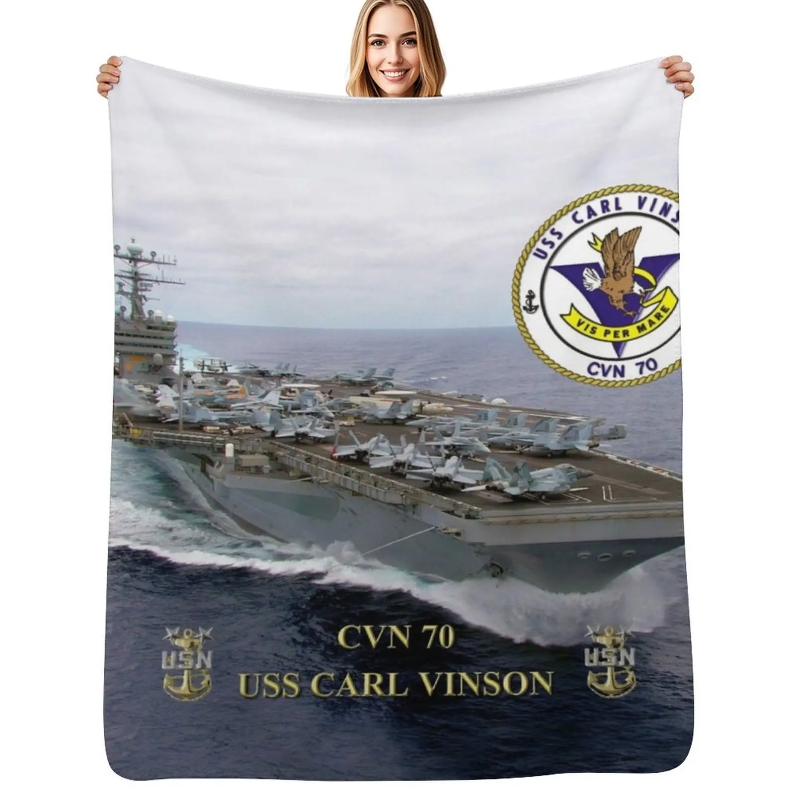 

CVN-70 USS Carl Vinson Throw Blanket Warm Accent Blanket for Living Room Decoration