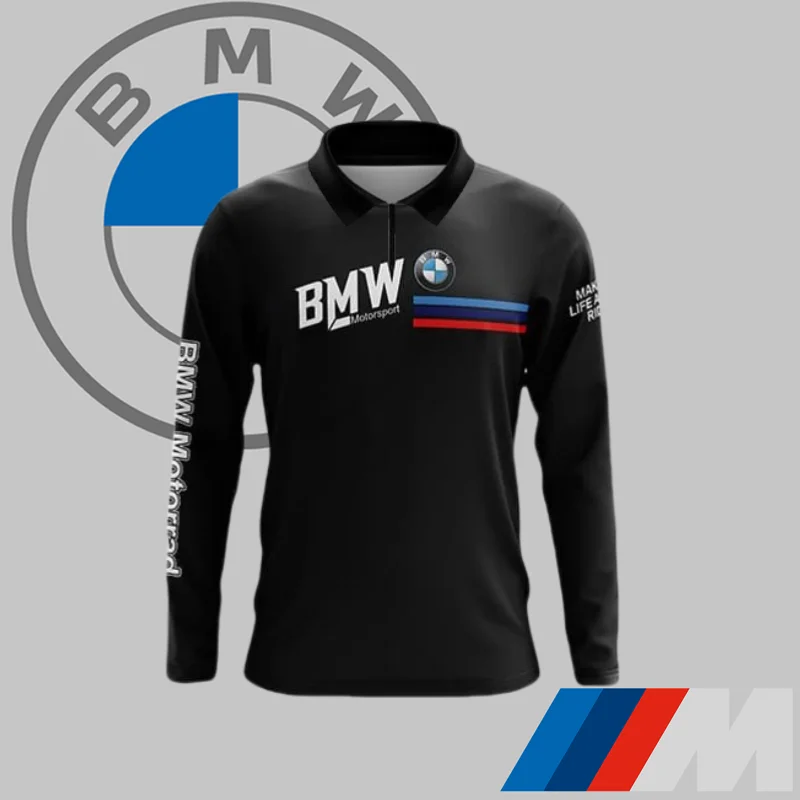 

BMW черная быстросохнущая рубашка-поло с длинным рукавом, элитный люксовый бренд, повседневный спортивный дышащий профессиональный велосипедный костюм, топ