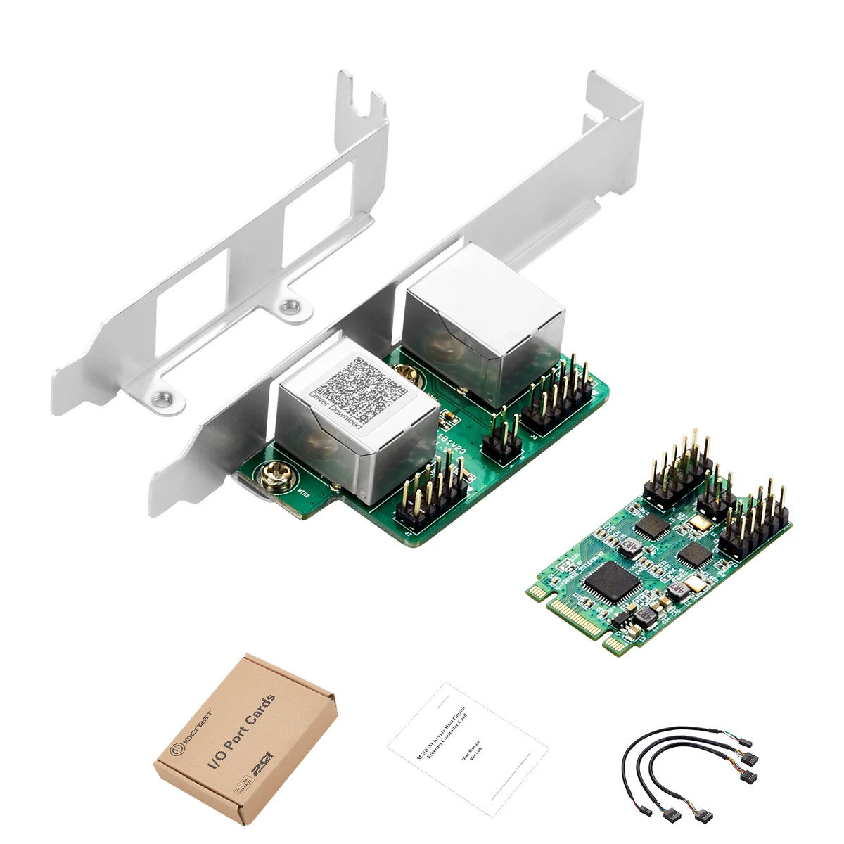 IOCREST M.2 (B/M Key) PCI-e Interface Dual Port Gigabit Ethernet Modules 1000Mbps 1G Nic Network Card RealTek RT8111H Chipset