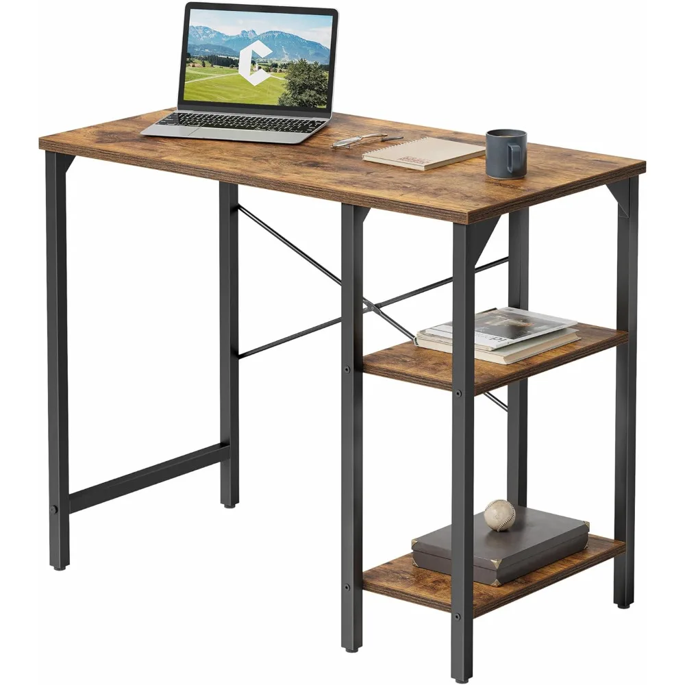 

Small Computer Desk 35 Inch Home Office Desk with 2 Storage Shelves on Left or Right Side, Study Writing Desk with Storage Board