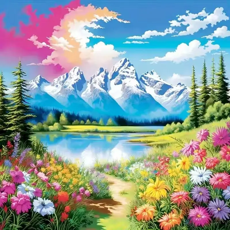 

PhotoCustom DIY Diamond Painting Natural Landscape Full Square Embroidery House Mosaic Handmade Gift Home Decoration