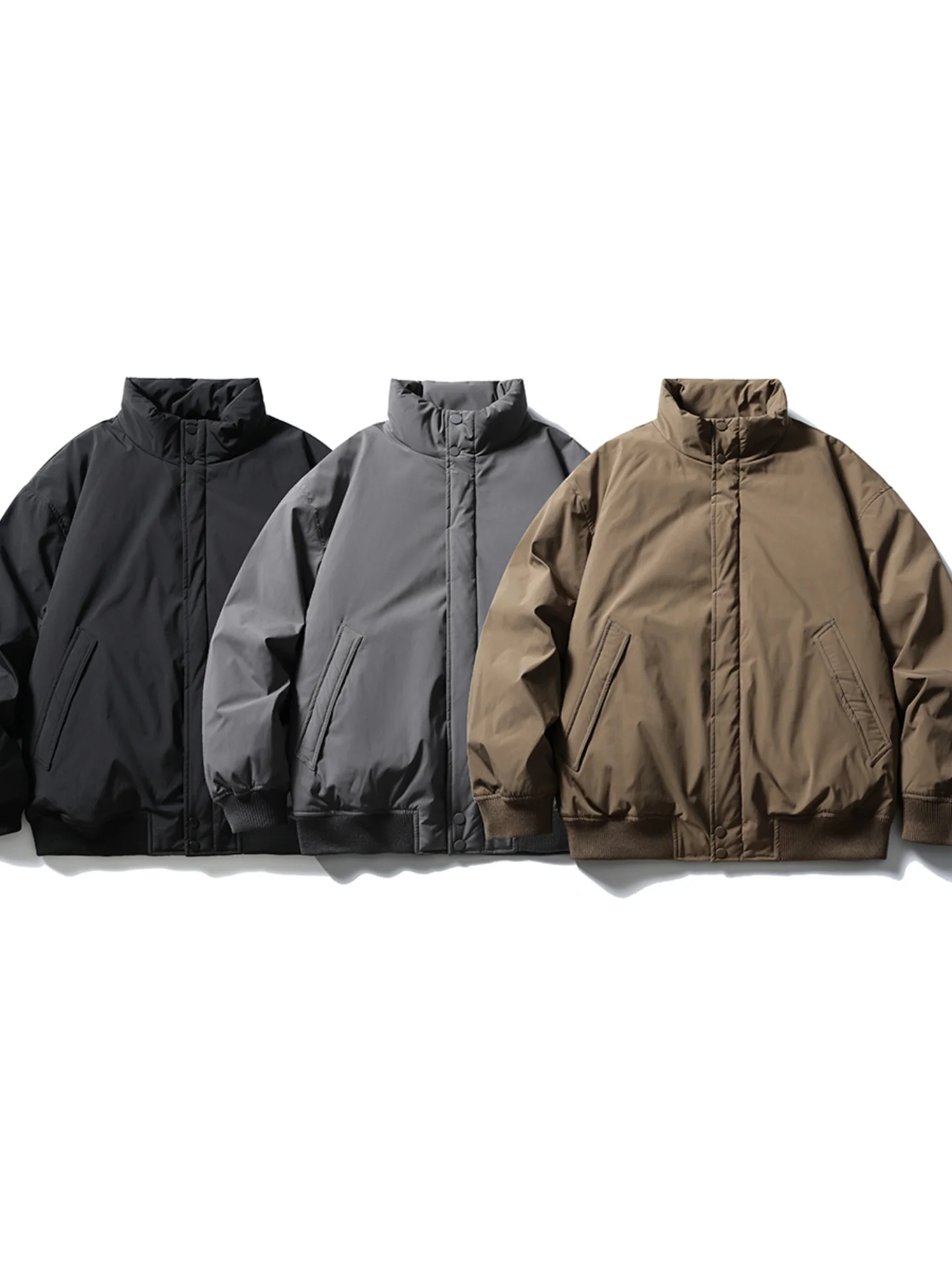 

Однотонная простая куртка-харрингтон с воротником-стойкой, мужская, зимняя, новая коллекция 2025, свободного кроя, белая, на пуху, верхняя одежда