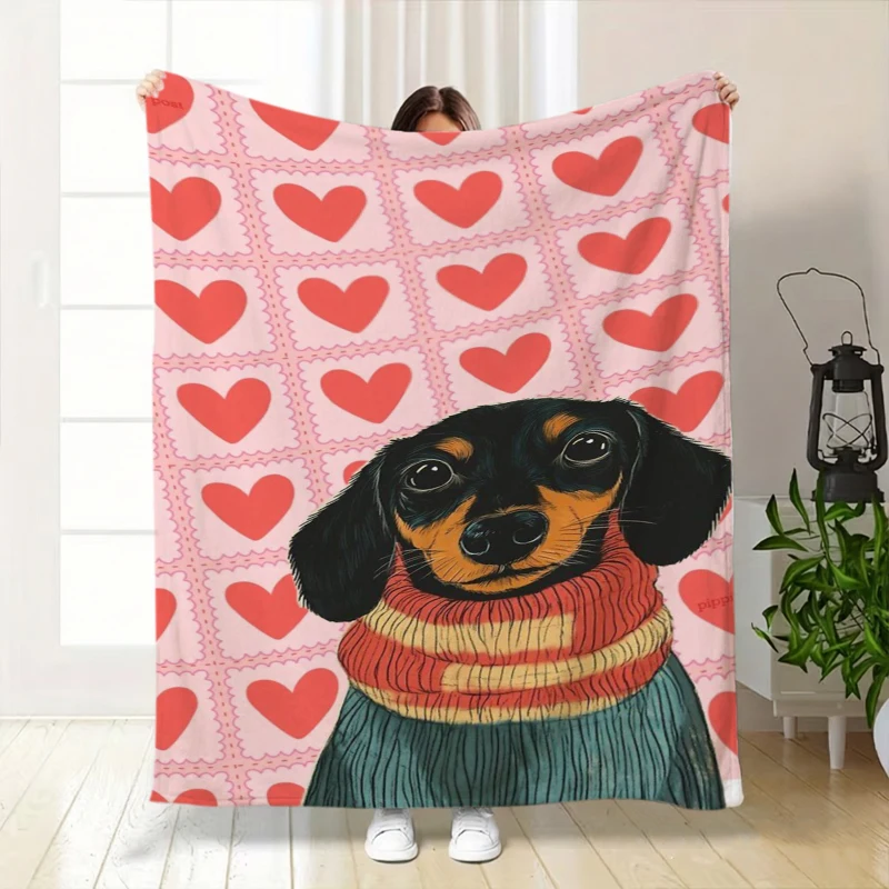 Blue Sky Cloud Floating Dachshund Fleece Blanket For Dreamy Bedroom Decor Lightweight Plush Throw Blanket Accent