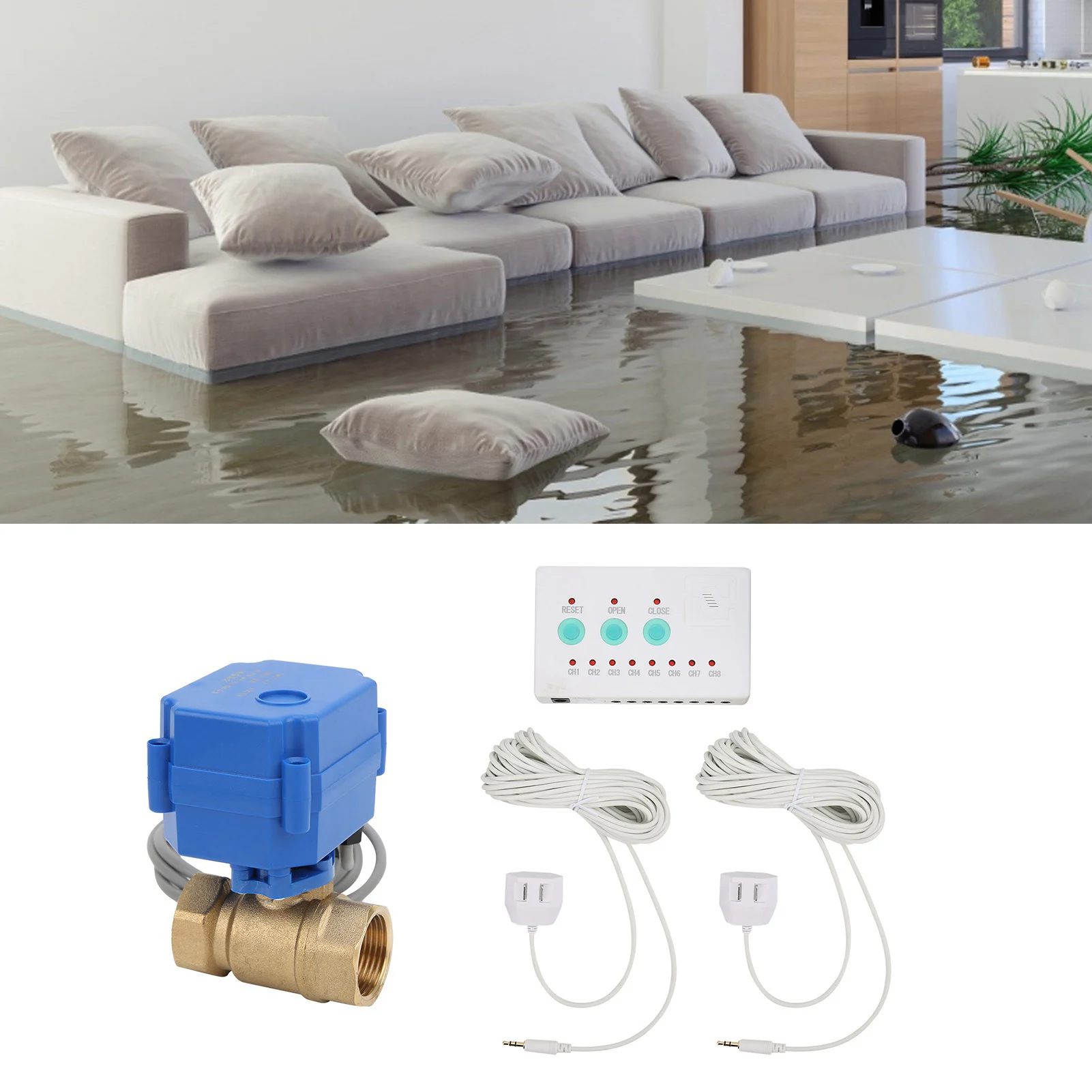 Capteur d'alarme capteur d'alarme vanne à bille en laiton unique kit de système de détection de fuite d'eau double voie vanne de détection capteur de fuite d'eau