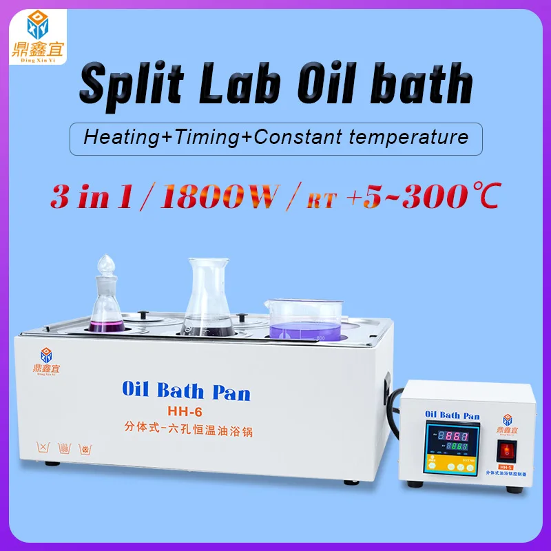 DXY HH-6 Lab Oil Bath Constant Temperature Thermostatic Tank 6 holes Stainless Steel Heating Equipment PID Function