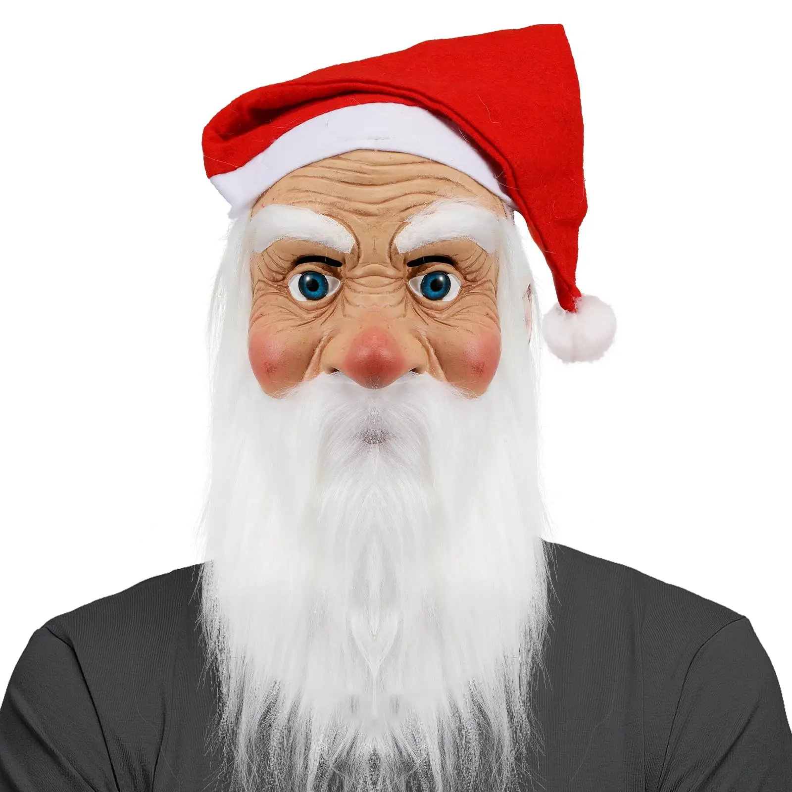 

Santa Claus Mask Realistic Old Man Face Mask Latex Grandpa Mask with Beard Hat Christmas Cosplay Props
