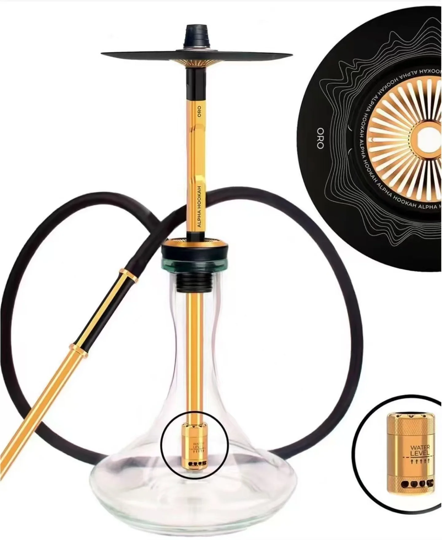 Stainless Steel Large Clouds Hookah Complete Set Arabic Shisha Pipes - 1 Hose Ports Glass Base Gift ORO Box