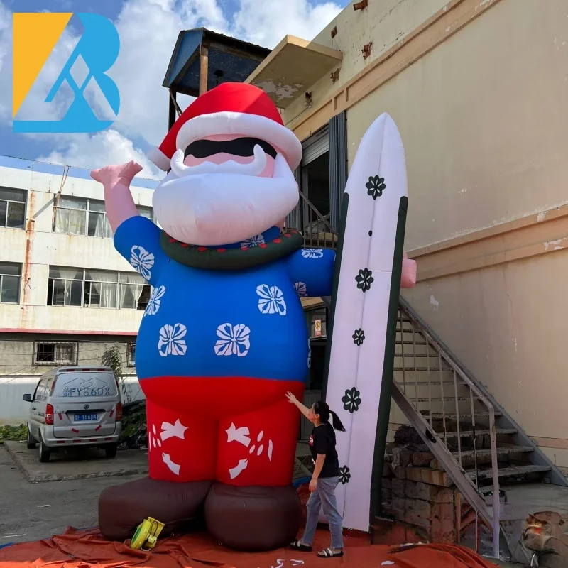 Personalized Large Surfing Santa Inflatable for Christmas Blow up Yard Decorations Toys