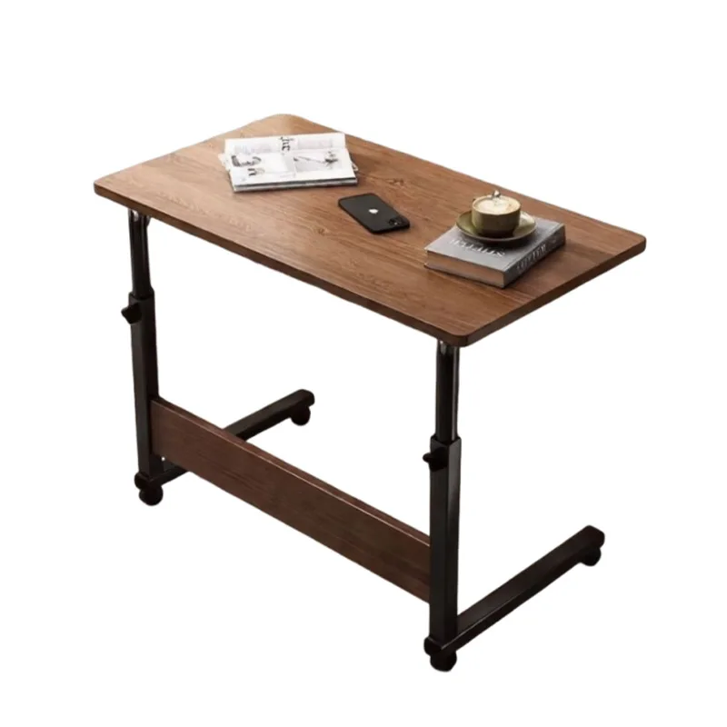#Household Wooden Adjustable Height Folding Small Computer Desk with Storage Portable Bedside Laptop Table Moveable Wheels