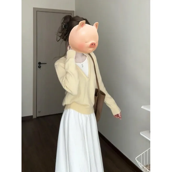 

Свободный женский трикотаж V-Ne Long Sve, внутренняя одежда Base irt, желтый, весна-осень, новый повседневный удобный топ