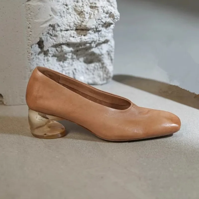 

Дизайнерские модные туфли-лодочки на высоком каблуке, женская обувь из натуральной кожи, итальянское мастерство, лоферы на массивном каблуке, женская кожаная обувь