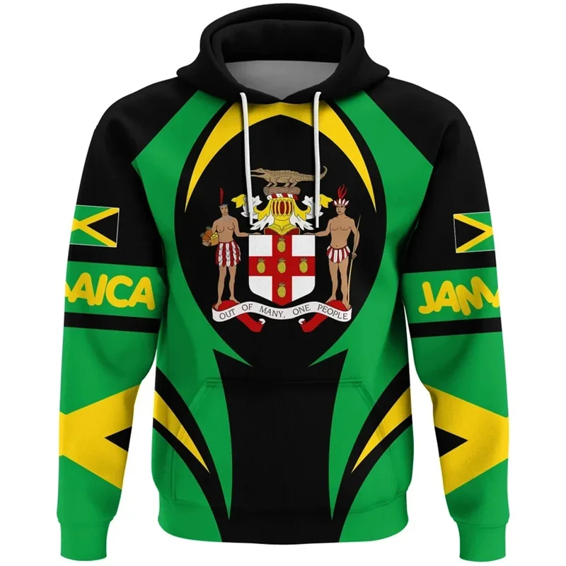 3D Printed Jamaica Flag Hoodies For Men National Emblem Graphic Pullovers Casual Hooded Streetwear Sweatshirts Long Sleeves Tops