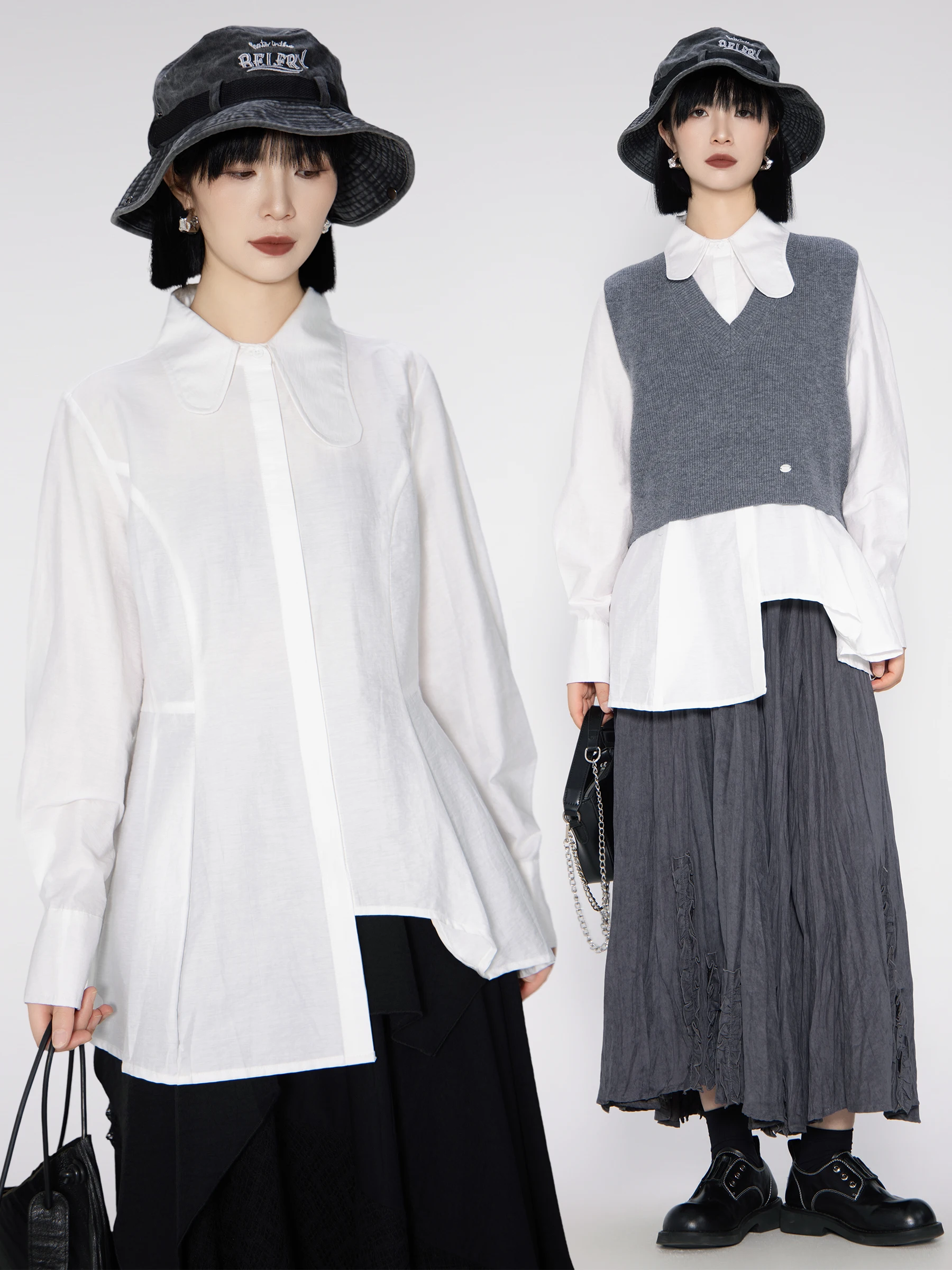 

uer Women's Loose Fit irt Slimming Design Casual Sle Cotton Blend Long Sve Mid-Length Casual irt for Autumn