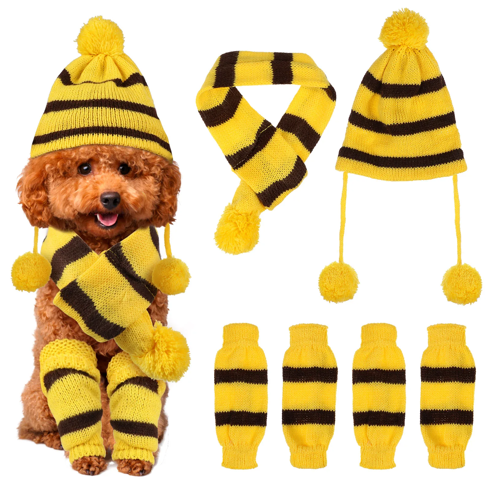 

Dog Warm Costume Knitted Winter Clothing Pet Sweaters Sweatshirt Festival Clothes Scarf Hat Set Christmas Outfit Photo Shoot